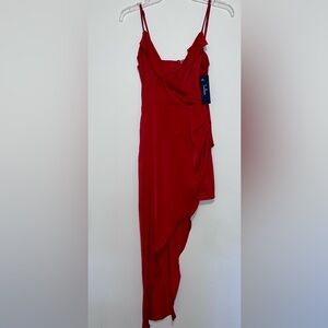Lulu's Red Slip Satin Lets Celebrate Tonight Cocktail Asymmetrical Dress Size XS